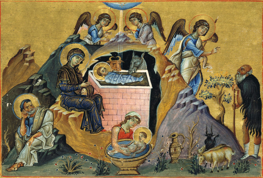 Nativity of Christ miniature in the Menologion of Basil II, c. 1000 (The Vatican Library)