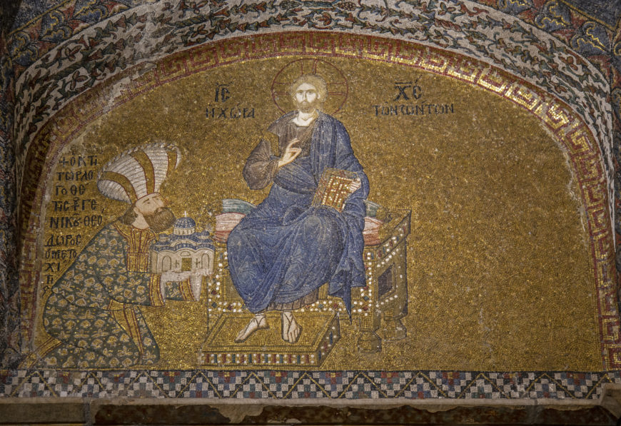 Mosaic of Theodore Metochites offering the Chora church to Christ, Chora monastery, Constantinople (Istanbul) c. 1315- 21 (photo: Evan Freeman, CC BY-NC-SA 4.0)