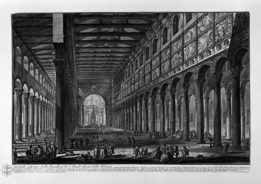 St. Paul’s fuori le mura (interior looking east before destruction), begun 384, Rome (etching by Giovanni Battista Piranesi, 18th century)