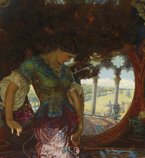 William Holman Hunt, detail of the mirror, The Lady of Shalott, c. 1888-1905, oil on canvas, 74 1/8 X 57 5/8 inches (Wadsworth Atheneum Museum of Art)