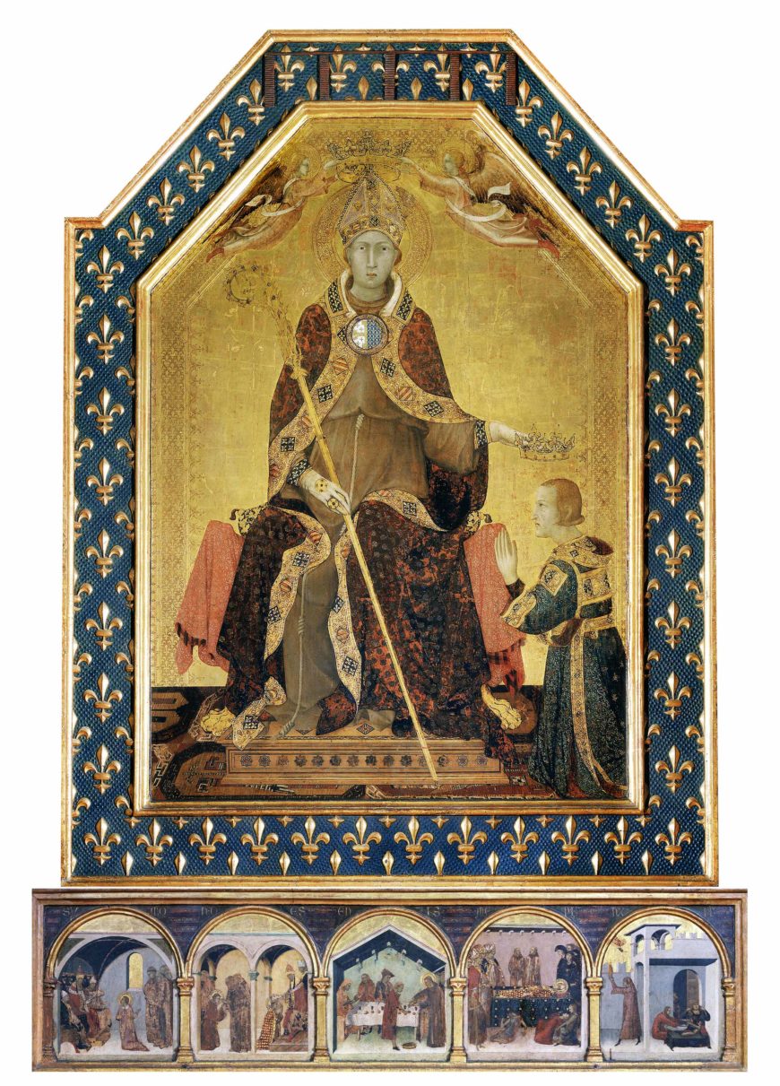 Simone Martini, Saint Louis of Toulouse, c. 1317, tempera, gold, and gems (lost) on panel, 121.6 × 74.2 inches (Museo Nazionale di Capodimonte, Naples)
