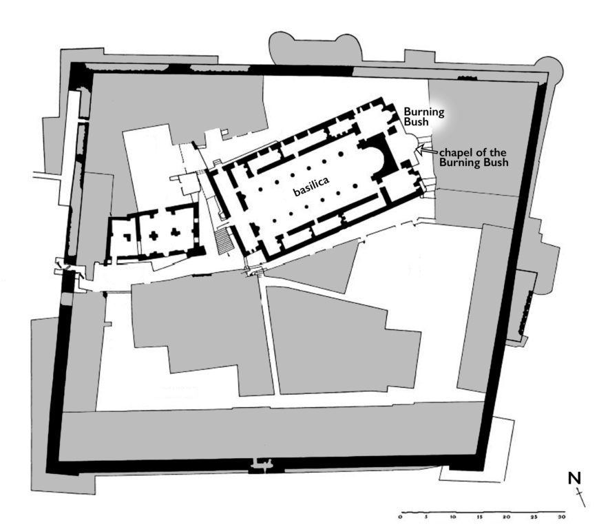 Plan of Saint Catherine's Monastery (adapted from plan by <a class="nolightbox" href="https://commons.wikimedia.org/wiki/File:Монастырь_св.екатерины.jpg" target="_blank" rel="noopener noreferrer">Shakko</a>, CC BY-SA 3.0)