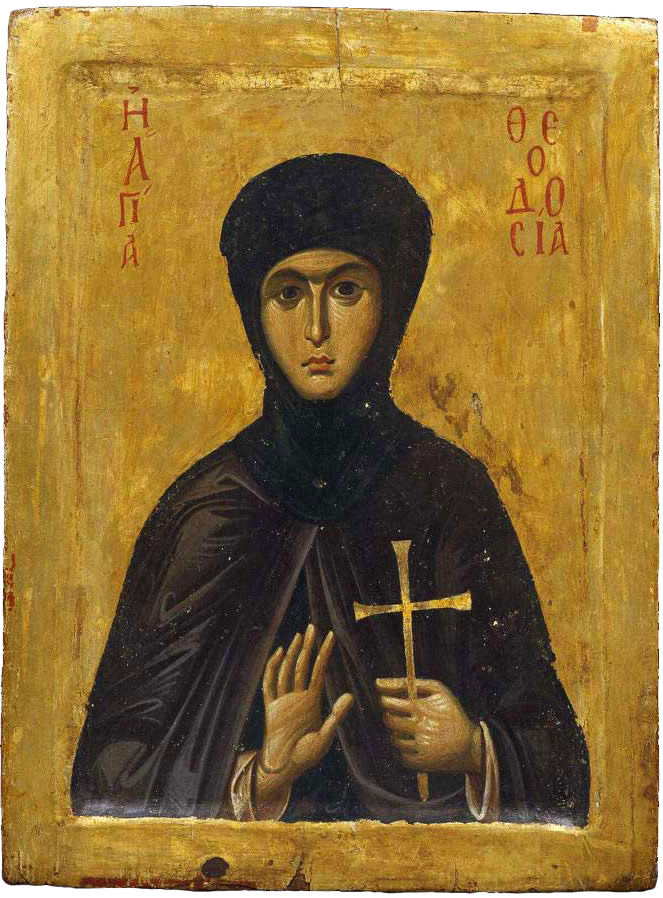 Saint Theodosia, early 13th century, Constantinople, tempera and gold on panel (34 x 25.6 x 2.2 cm) (The Holy Monastery of Saint Catherine, Sinai, Egypt) 