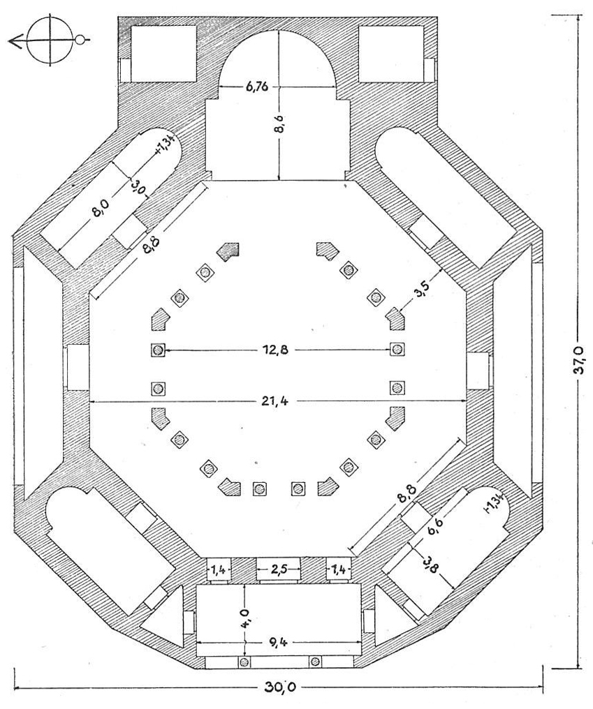 Plan of church of the Theotokos, c. 484, Mt. Gerizim (in modern Israel) (adapted from Schneider)