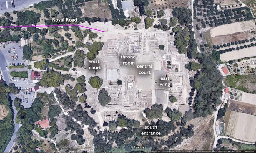 Aerial view of Knossos (underlying map © Google)