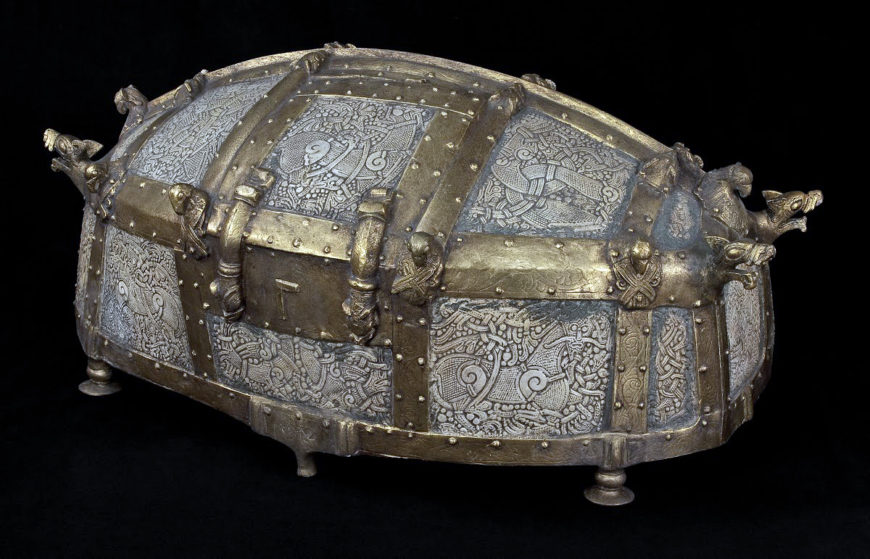 A replica of the Cammin Casket (also called the Cammin shrine), a masterwork of Viking Age art, c. 1000, found in Kamen Pomorski, Poland. The original disappeared durign WWII (Hamburg Archaeological Museum)