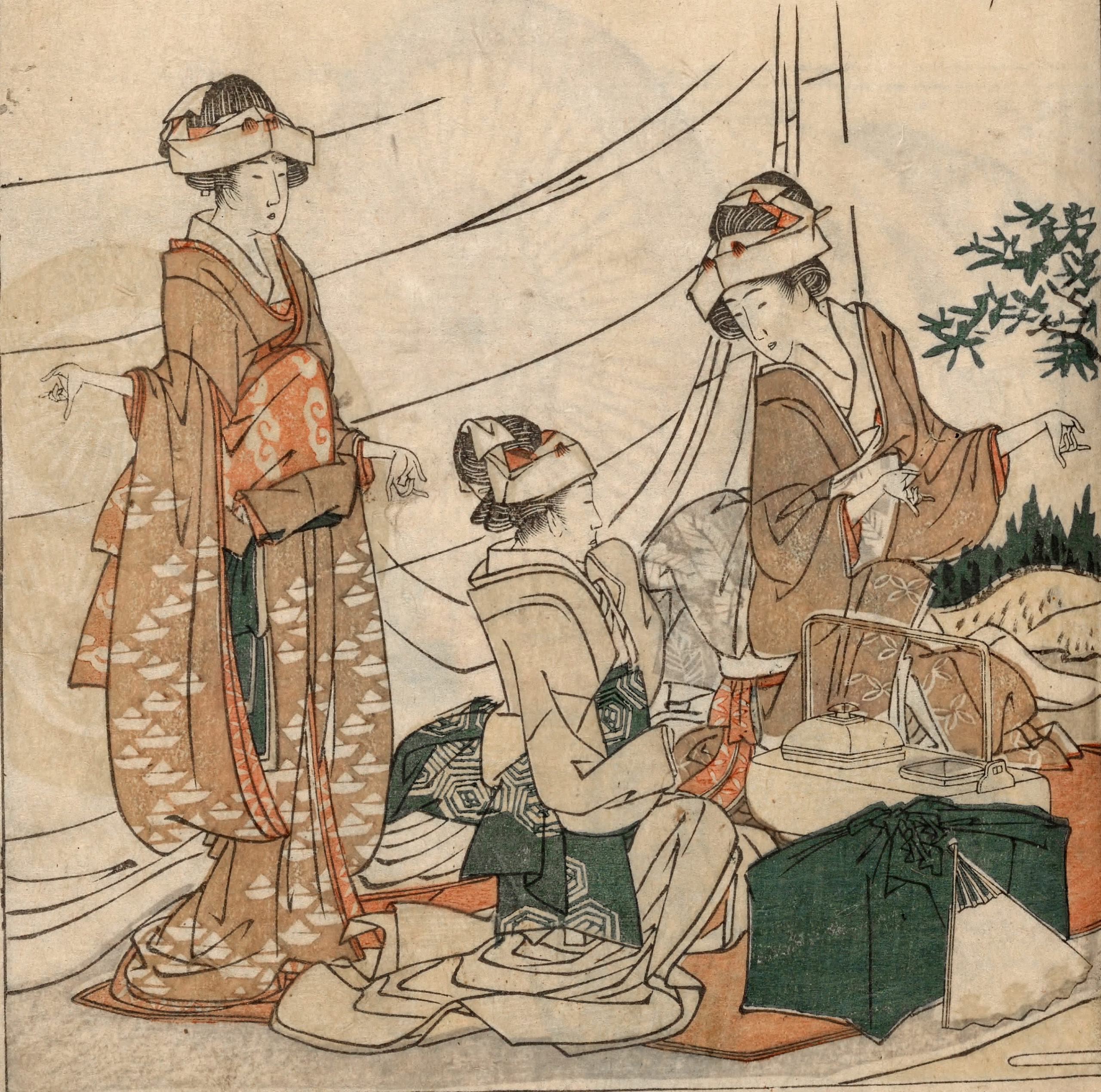 Detail of “Takatanobaba” in Katsushika Hokusai, Illustrated Book of Humorous Poems “Mountain on Mountain” (Ehon kyōka yama mata yama), 1804, woodblock printed book (Smithsonian Libraries)