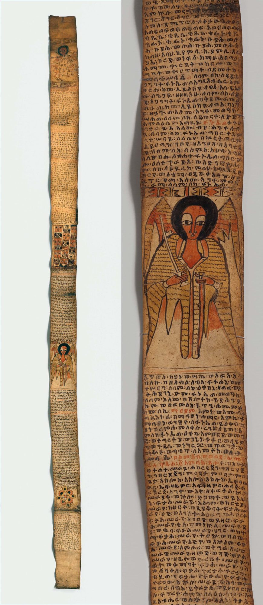 Amhara or Tigrinya peoples (Ethiopia), Healing Scroll, pigment on parchment, 19th century. 3 1/2 x 75 in. Metropolitan Museum of Art, 2011.377