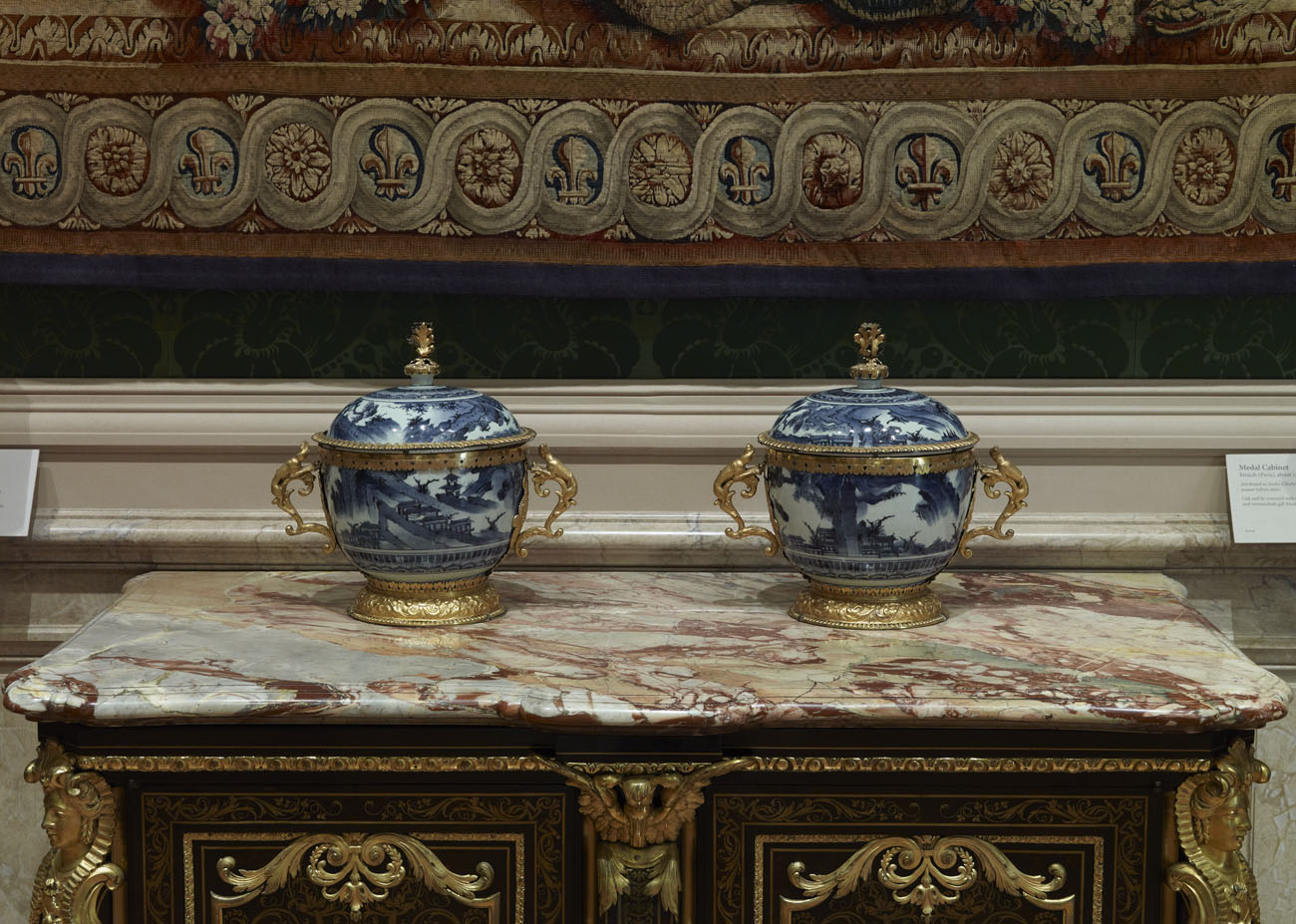 Pair of lidded and mounted bowls (on display at the J. Paul Getty Museum at the Getty Center in 2012), late seventeenth century. Japanese porcelain and English gilt-bronze mounts, each 13 9/16 x 15 x 10 1/16 in. The J. Paul Getty Museum, 85.DI.178