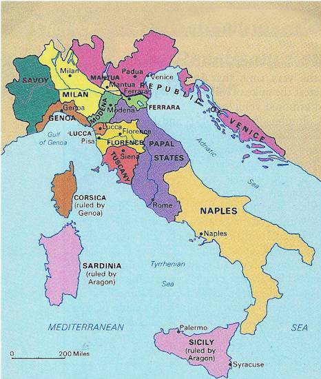 Map of Italy, 1300–1360 C.E.