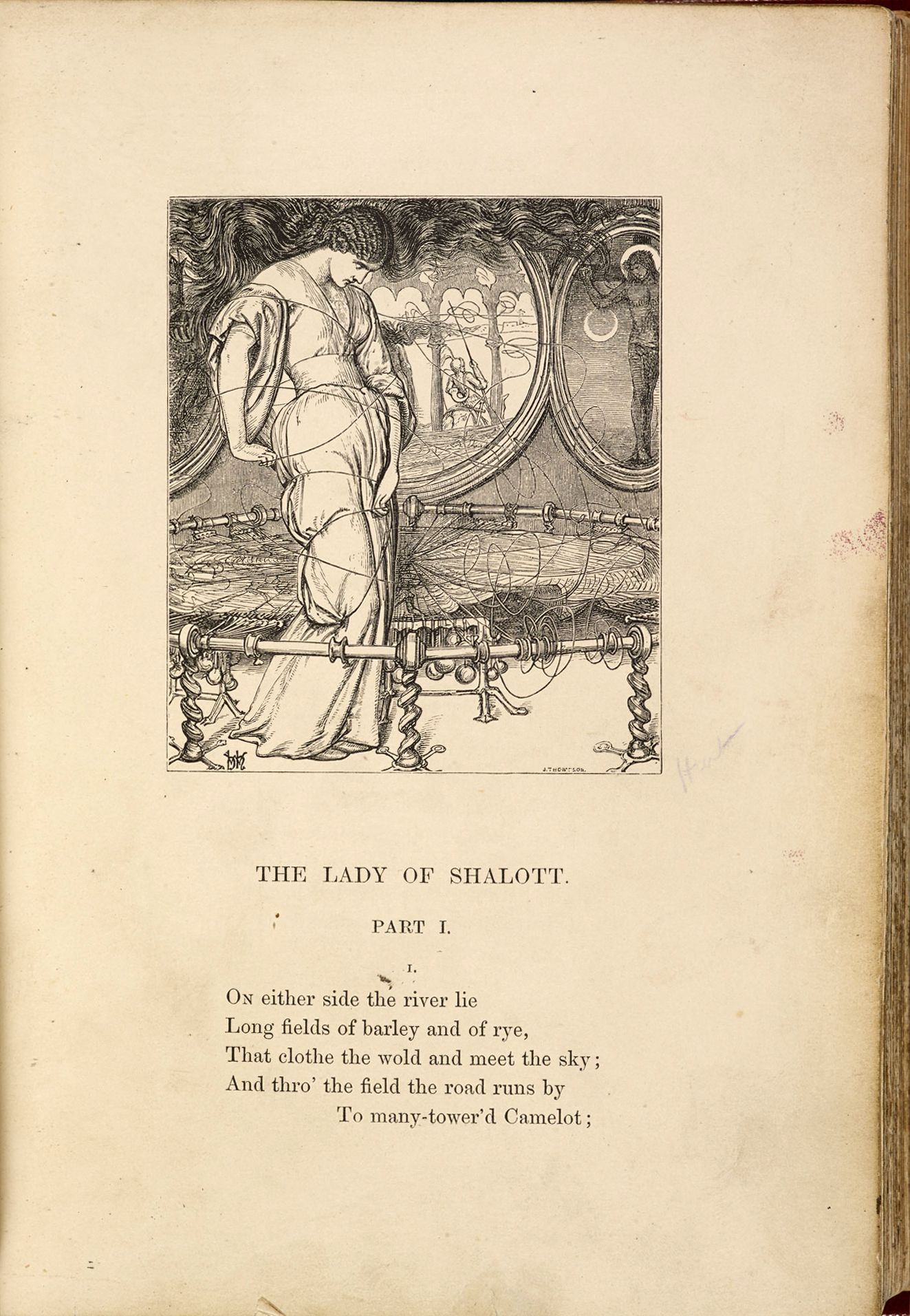 William Holman Hunt’s illustration of The Lady of Shallot, Moxon edition of Tennyson’s Poems, 1857 (The British Library)
