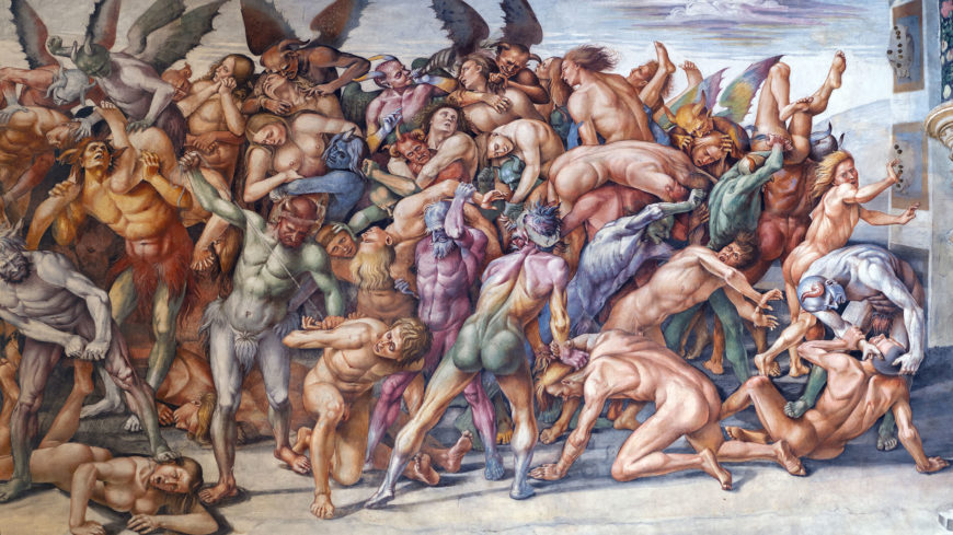 Humans being tortured by demons in the foreground (detail), Luca Signorelli, The Damned Cast into Hell, 1499-1504, fresco, 23' wide (San Brizio chapel, Orvieto Cathedral, Orvieto, Italy) (photos: Steven Zucker, CC BY-NC-SA 2.0)