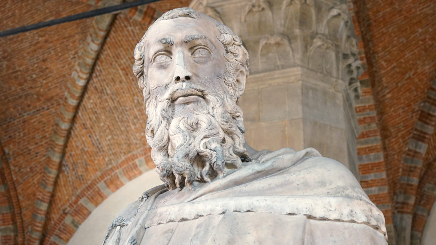 Head (detail), Donatello, Saint Mark, 1411-13, marble, 93″ (236 cm) Orsanmichele, Florence (photo: Steven Zucker, CC BY-NC-SA 2.0)