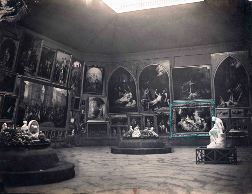  André Adolphe Eugène Disdéri, Exposition Universelle des Beaux-Arts, París 1855, Salon carré, Francia, fotografía, 37 x 53 cm (Bibliothèque nationale de France)