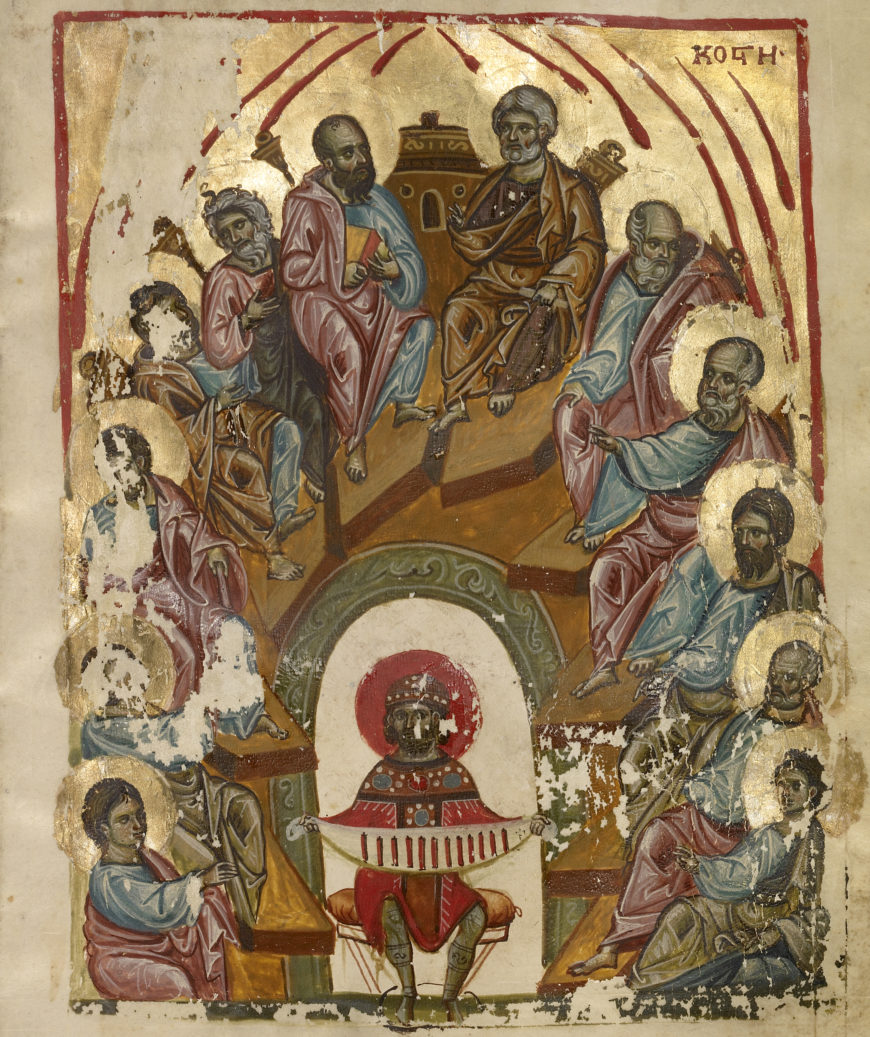 Pentecost miniature, late 13th century, Nicaea or Nicomedia (modern Turkey), tempera and gold leaf (The J. Paul Getty Museum)