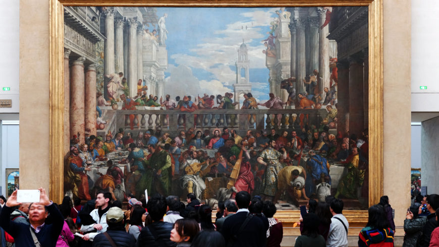 This painting, The Wedding at Cana, by Paolo Veronese was created for a monastery in Venice in 1563. In 1797 the painting was confiscated rolled up and shopped to Paris. The painting remains in the Louvre today.