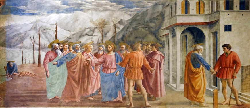 Masaccio, Tribute Money, 1427, fresco (Brancacci Chapel, Santa Maria del Carmine, Florence) (photo: Steven Zucker, CC BY-NC-SA 2.0)