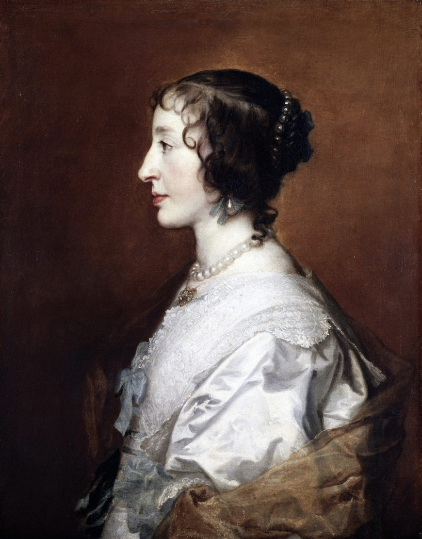 Anthony van Dyck (1599–1641), Queen Henrietta Maria (1609-1669), c. 1638, oil on canvas, 71.7 x 56.3 cm. Royal Collection Trust, Windsor Castle, Queen’s Drawing Room. RCIN 400159.
