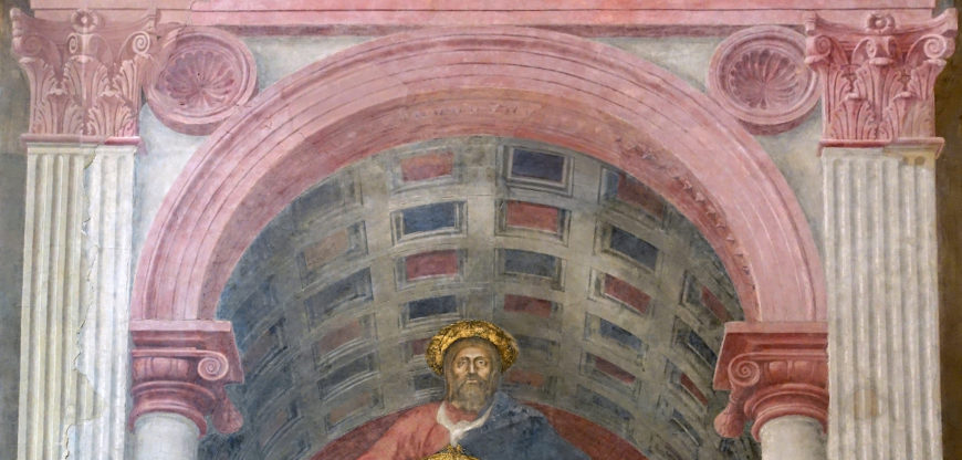 Architecture (detail), Masaccio, Holy Trinity, c. 1427, fresco, 667 x 317 cm (Santa Maria Novella, Florence, Italy) (photo: Steven Zucker, CC BY-NC-SA 2.0)