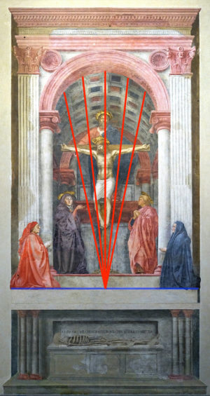 Perspective diagram of Holy Trinity, Masaccio, Holy Trinity, c. 1427, Fresco, 667 x 317 cm, (Santa Maria Novella, Florence, Italy) (photo: Steven Zucker, CC BY-NC-SA 2.0)