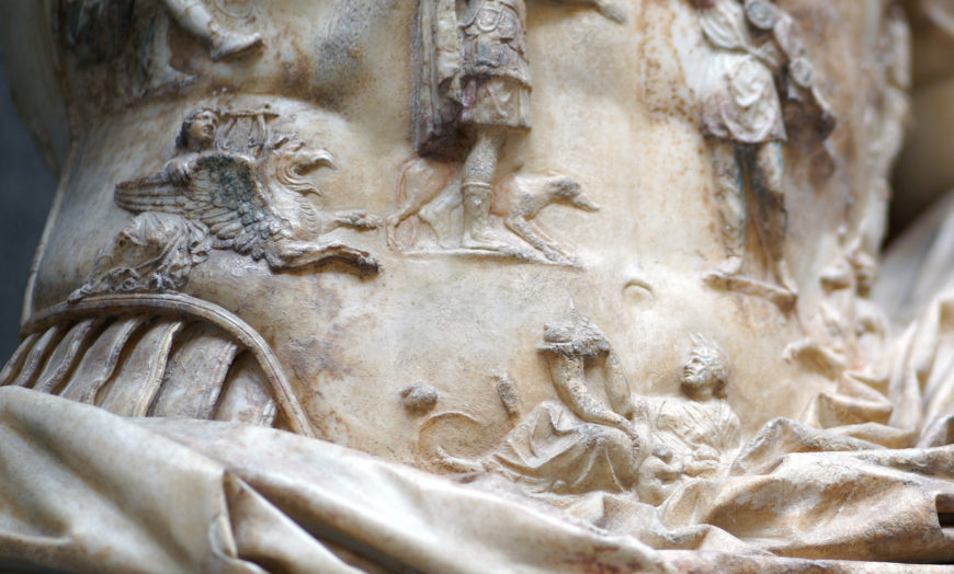 Detail of Tellus on the breastplate, Augustus of Primaporta, 1st century C.E., marble, 2.03 meters high (Vatican Museums) (photo: Steven Zucker, CC BY-NC-SA 2.0)