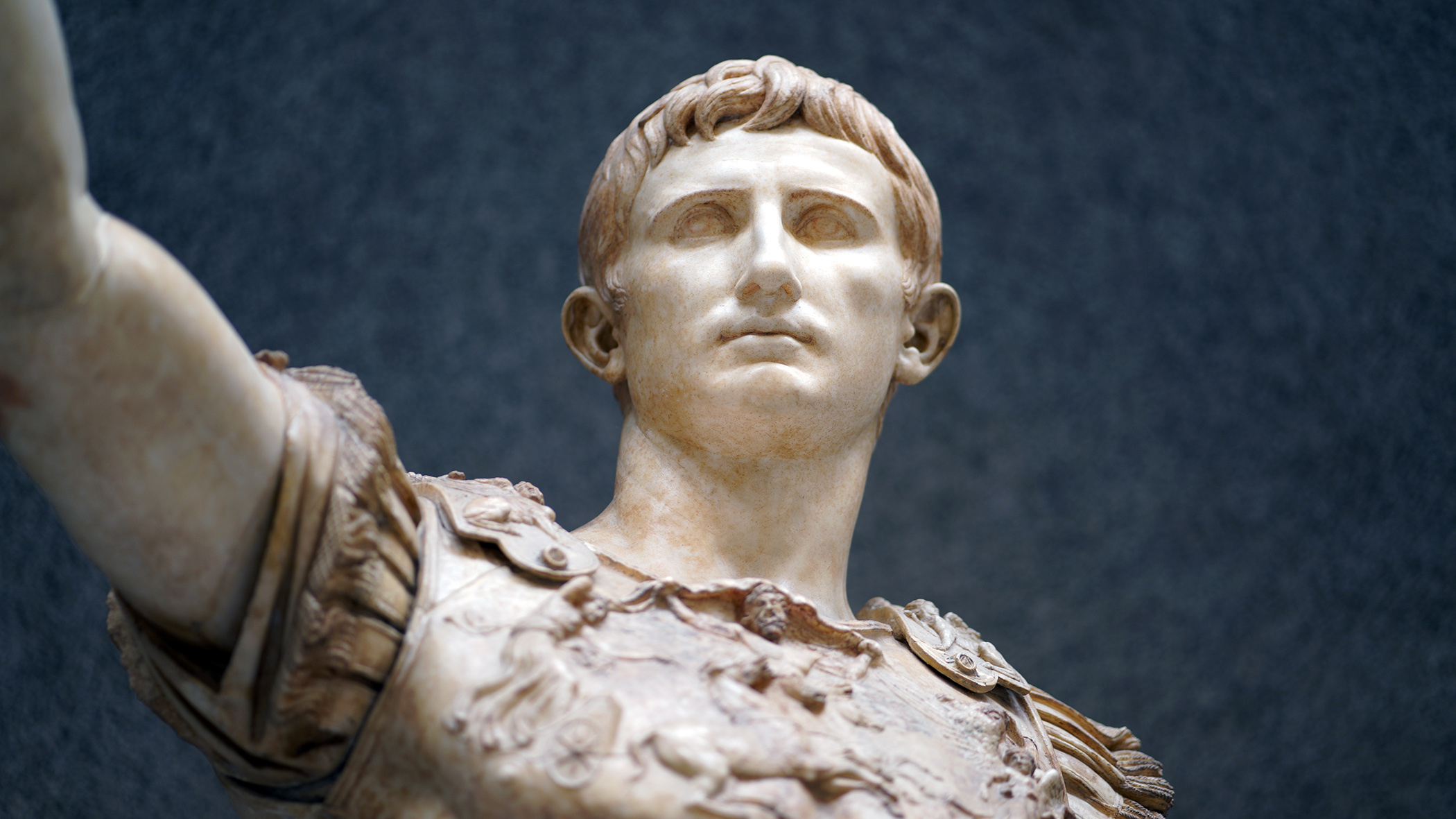 Detail, Augustus of Primaporta, 1st century C.E., marble, 2.03 meters high (Vatican Museums) (photo: Steven Zucker, CC BY-NC-SA 2.0)