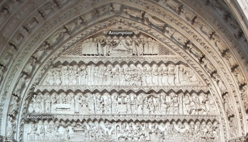 Tympanum, 13th century, Puerta del Reloj, Toledo Cathedral, Spain (photo: Javi Guerra Hernando, CC BY-SA 4.0)