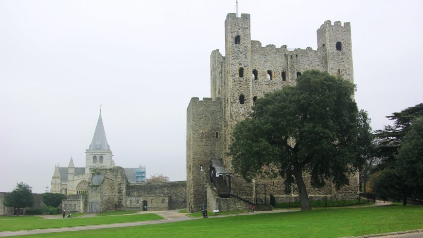 Rochester Castle keep with the cathedral in the background