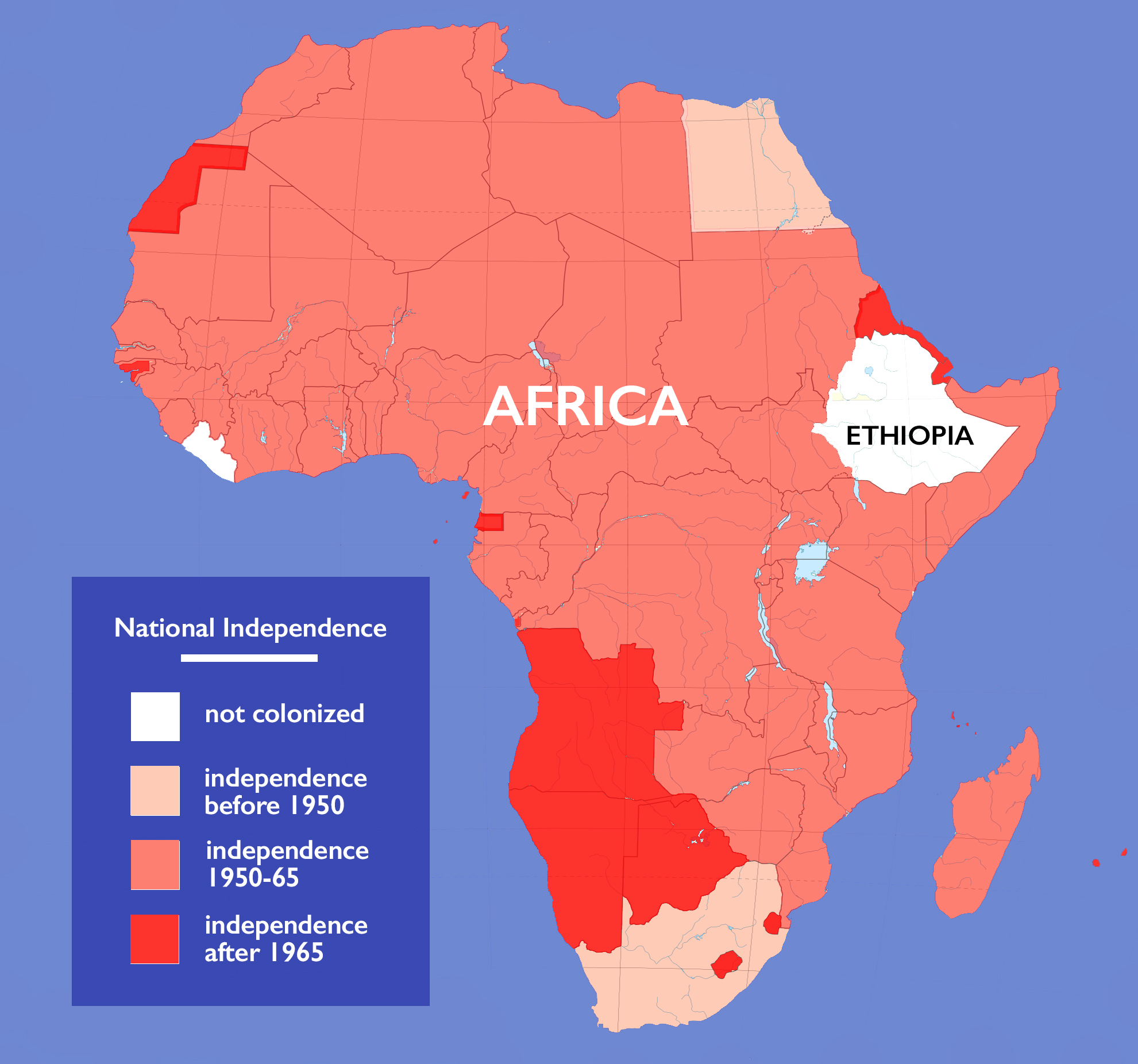 Map of the end of colonial rule. in Africa