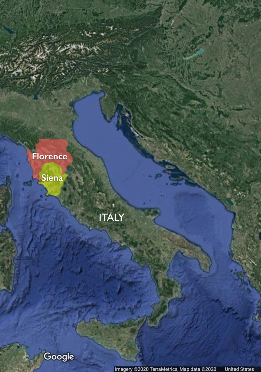 Siena and Florence in the late Gothic (underlying map © Google)