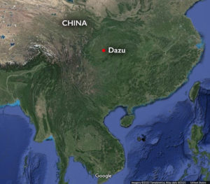 Map showing the location of Mt. Baoding in Dazu, China (underlying map © Google)