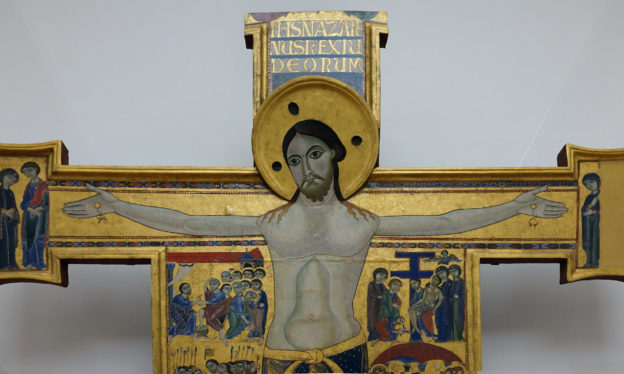 Christ Triumphant (Christus triumphans), also known as the 432 Cross, tempera on panel, c. 1180–1200, 277 x 231 cm