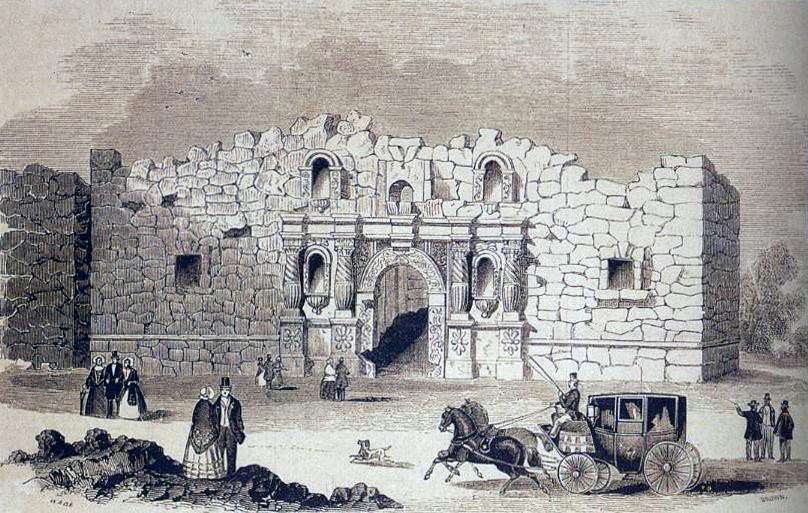 Picture depicting he Alamo as a stylish promenade ground. Gleason's Pictorial Drawing-Room Companion, 1854 (DRT Library at the Alamo, San Antonio, TX)