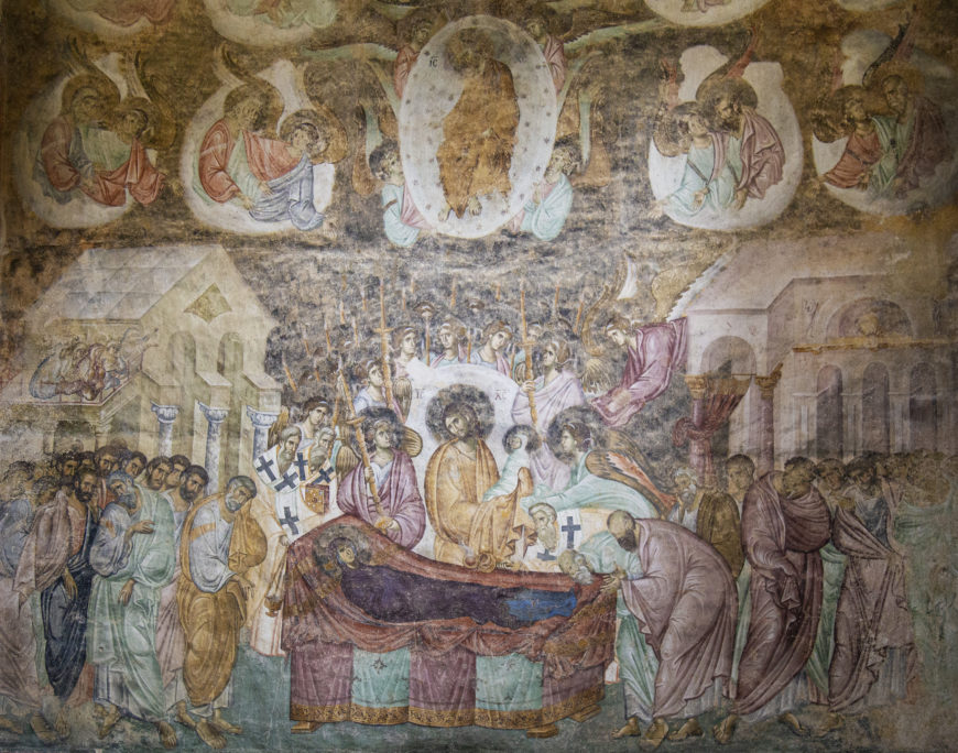 Dormition fresco, 1260s, church of the Holy Trinity, Sopoćani Monastery, Serbia (photo: byzantologist, CC BY-NC-SA 2.0)