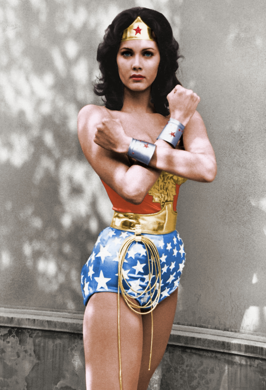 Lynda Carter as Wonder Woman, for the television series Wonder Woman (1975–1979), ABC television (photo in the public domain)