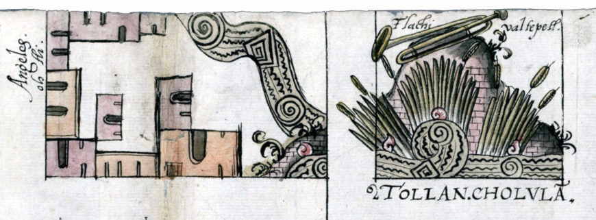 Tollan Cholula (detail), map of Cholula, from the relaciones geográficas, 1581, 31 x 44 cm (Benson Latin American Collection, University of Texas)