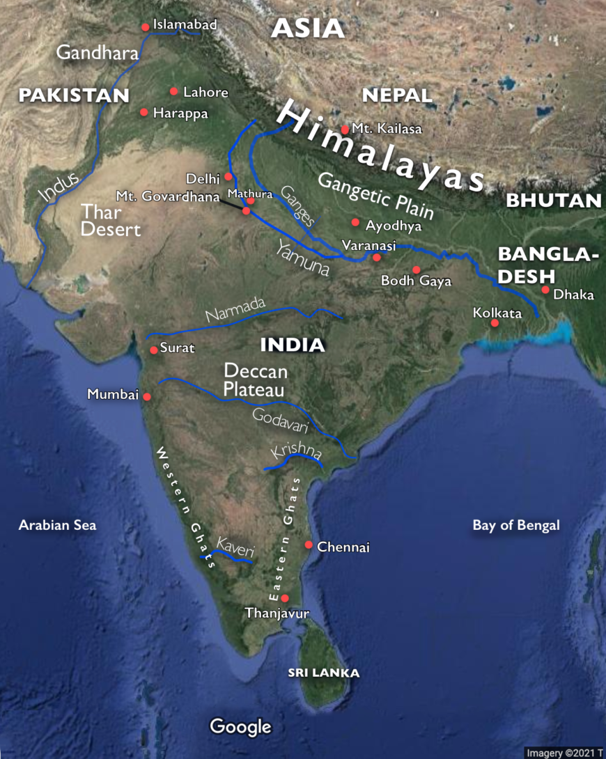 Map of South Asia (underlying map © Google)