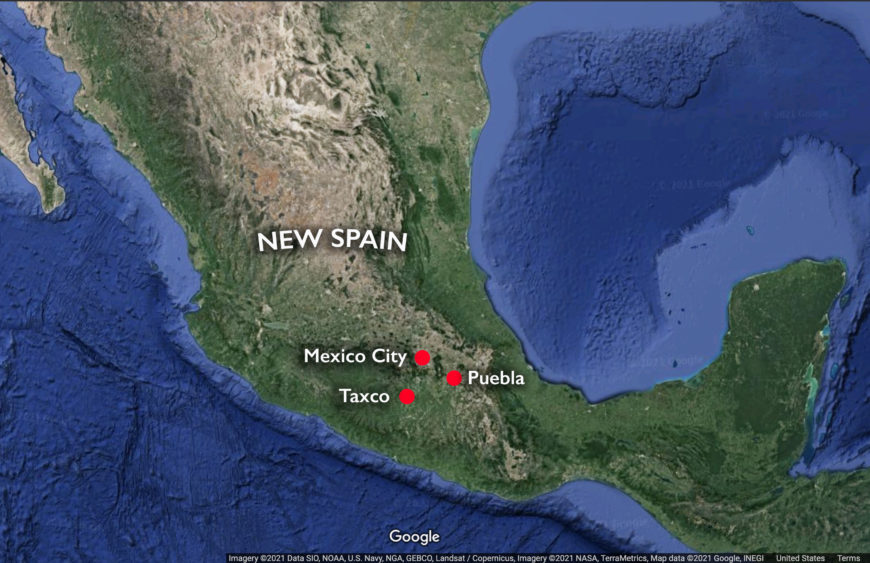 Map of New Spain (underlying map © Google)