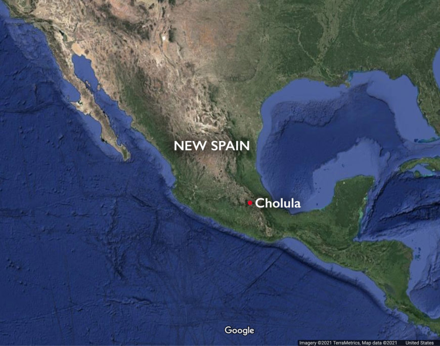 Map showing the town of Cholula (underlying map © Google)