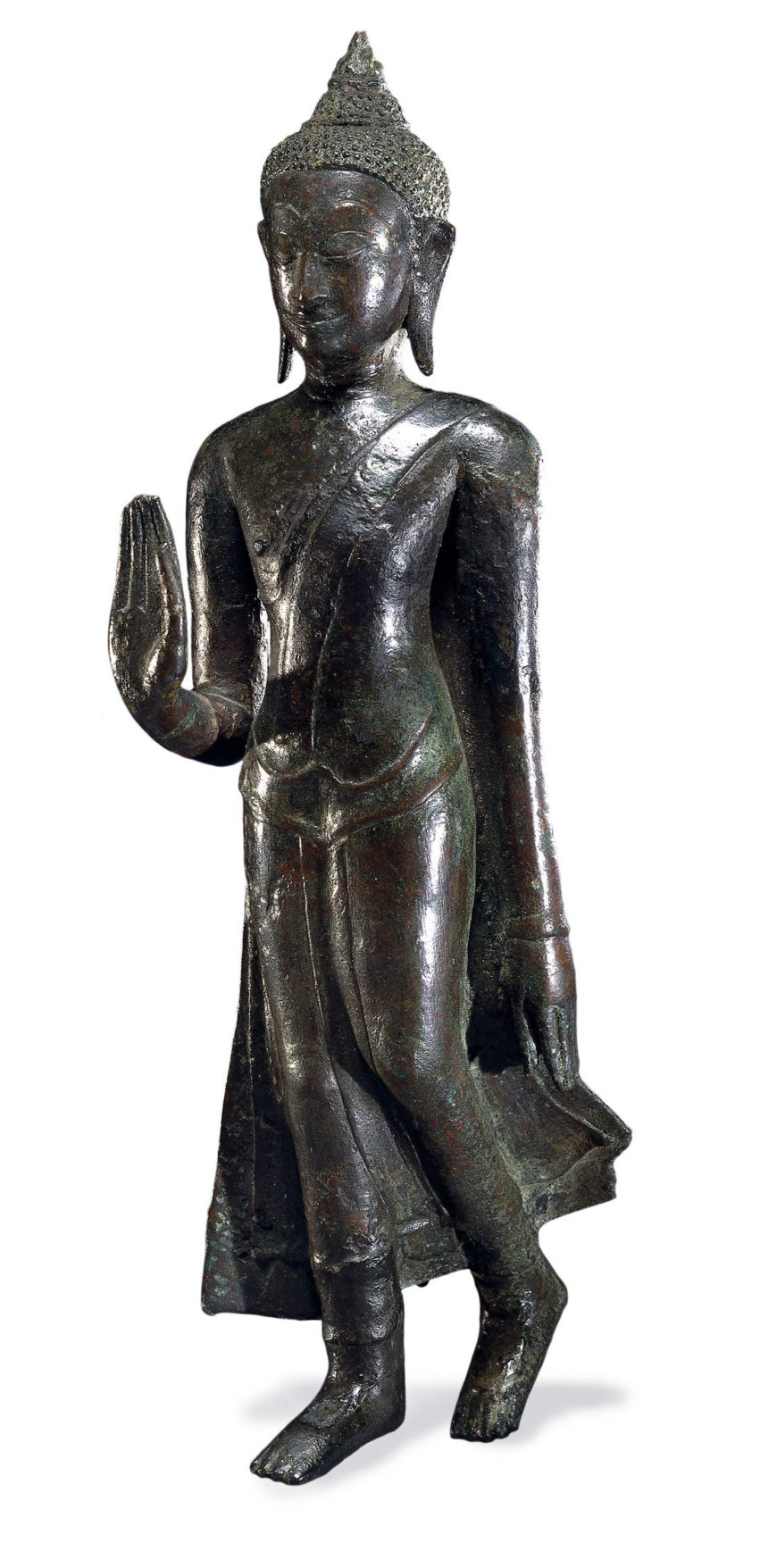 Bronze figure of the walking Buddha, Thailand, Sukothai period, 14th century, bronze, 28 cm high © Trustees of the British Museum