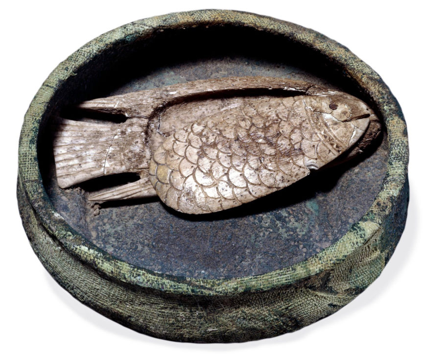 Ivory cosmetic box in the shape of a fish Canaanite, 13th century BC From Tell es-Sa'idiyeh, Jordan