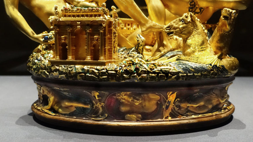 Benvenuto Cellini, Salt cellar, 1540-43, gold, enamel, ebony, and ivory, 28.5 x 21.5 x 26.3 cm (Kunsthistorisches Museum, Vienna)