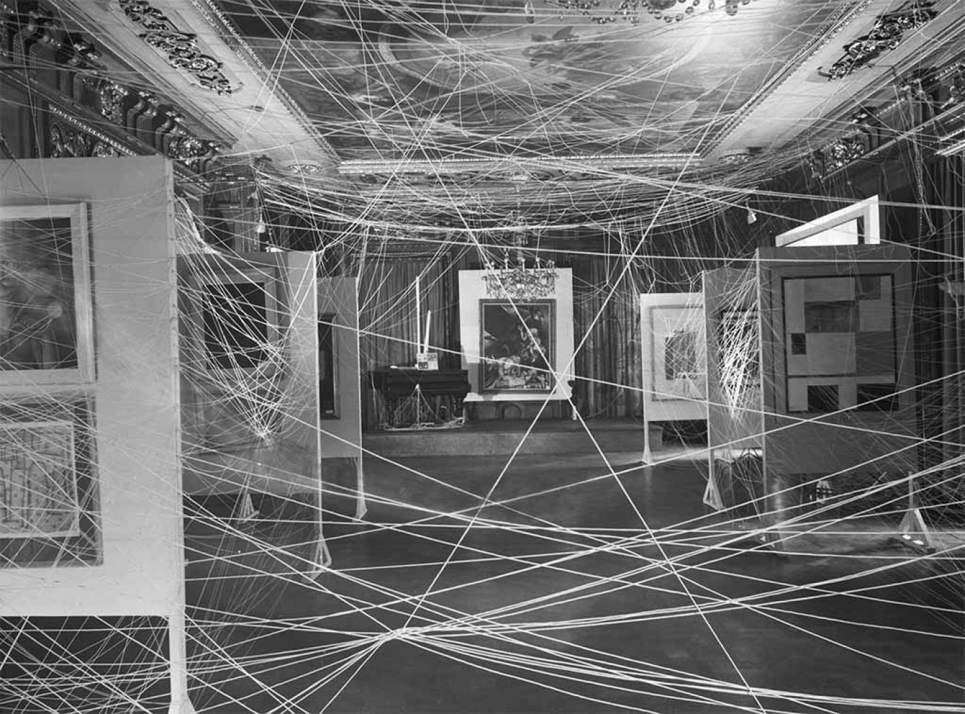 Marcel Duchamp installation, First Papers of Surrealism (New York), 1942 (photo: Philadelphia Museum of Art)