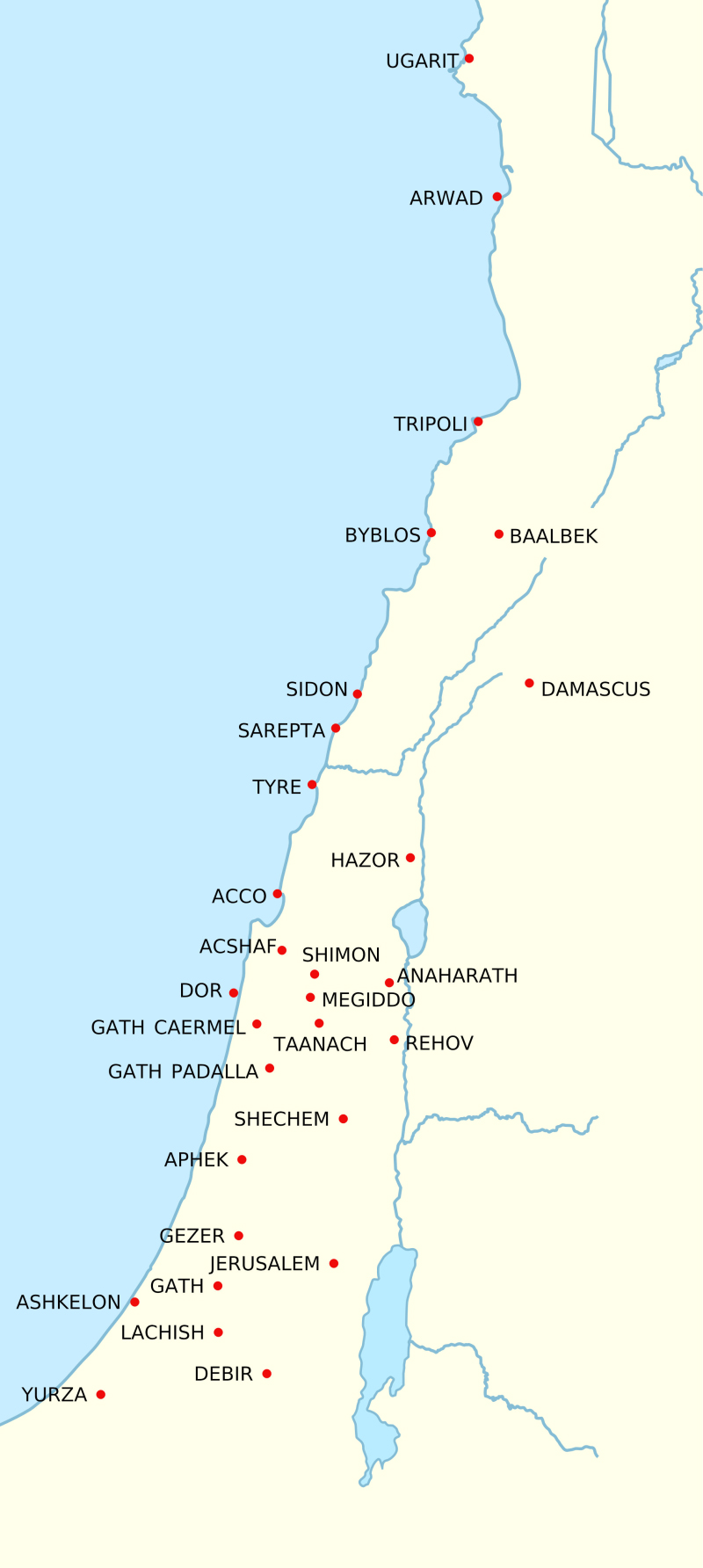 The major Canaanite city-states in the Bronze Age (map: IYY, CC BY-SA 4.0)