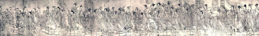 Wu Daozi, Eighty-Seven Immortals, 8th century (Tang dynasty), handscroll, ink on silk, 30 x 292 cm (Xu Beihong Memorial Museum, Beijing)