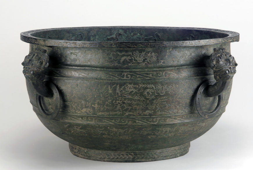 Basin (jian) with narrative scenes, Middle Eastern Zhou dynasty, ca. 5th century BCE, bronze, China, 28 high x 61.4 cm (Freer Gallery of Art, Smithsonian, Washington, DC: Gift of Charles Lang Freer, F1915.107)