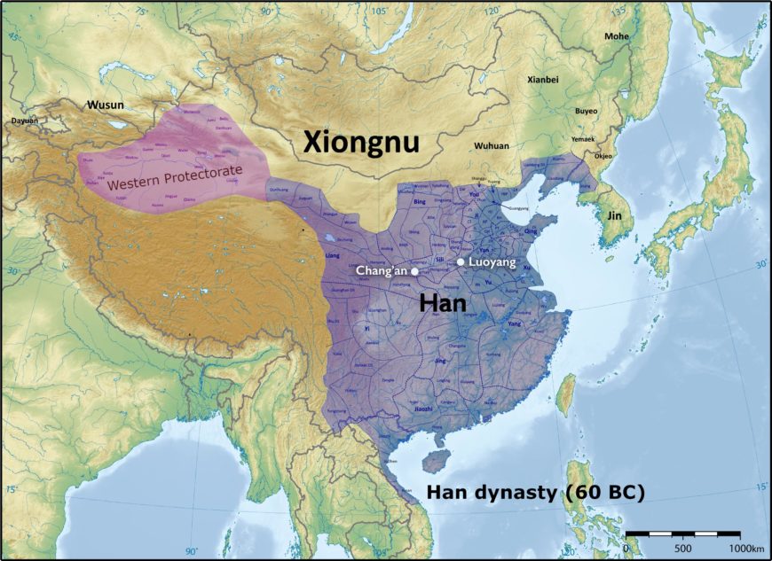 Map of the Han dynasty c. 60 B.C.E. (map: Qiushufang, CC BY-SA 4.0)