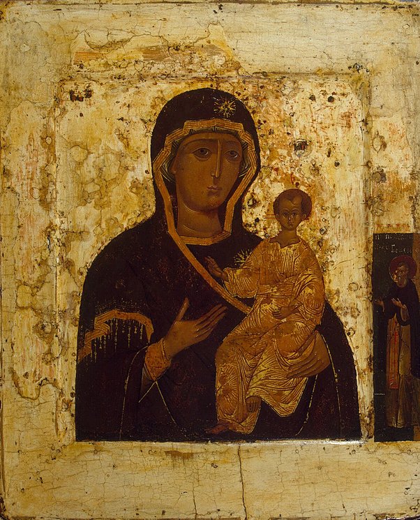 Our Lady Hodegetria, Russia, late 16th century, tempera on panel and gilding, 34.5 x 29 cm (Hermitage) 