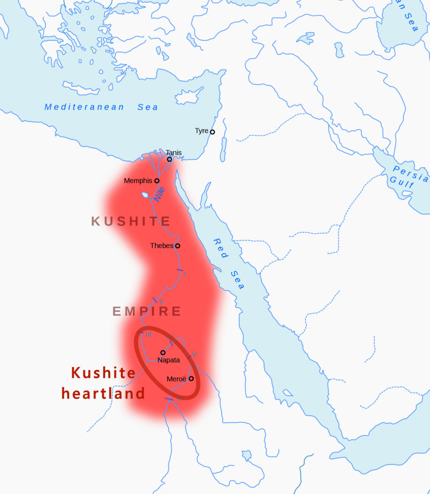 Kushite heartland and Kushite Empire of the 25th dynasty circa 700 BCE (map: Lommes, CC BY-SA 4.0)