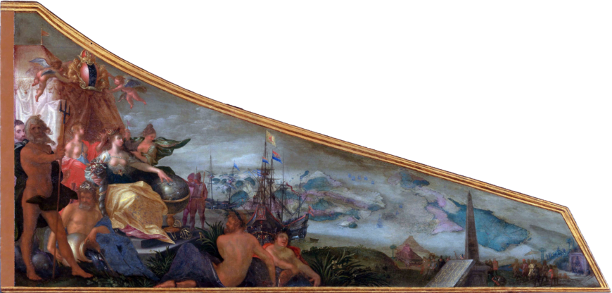 Pieter Isaacsz., Amsterdam as the Centre of World Trade, c. 1604–1607, oil on panel, 79.4cm × 165cm × 3cm (Rijksmuseum)